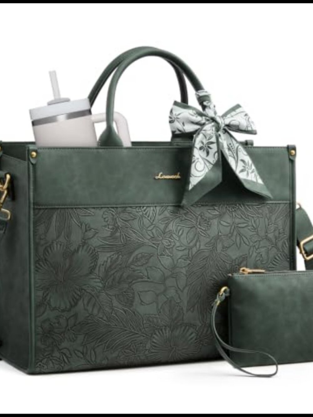 LOVEVOOK Laptop Tote Bag PU Leather Messenger Shoulder Bag with Cup Holder